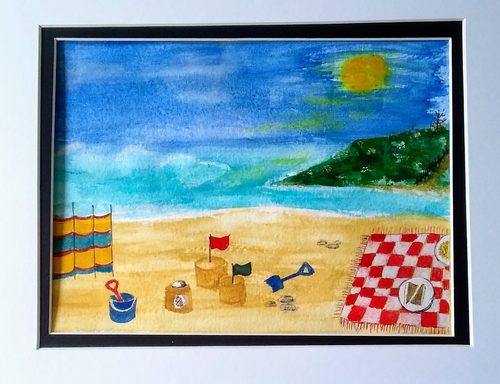 Lynne, beach in summer, acrylics.